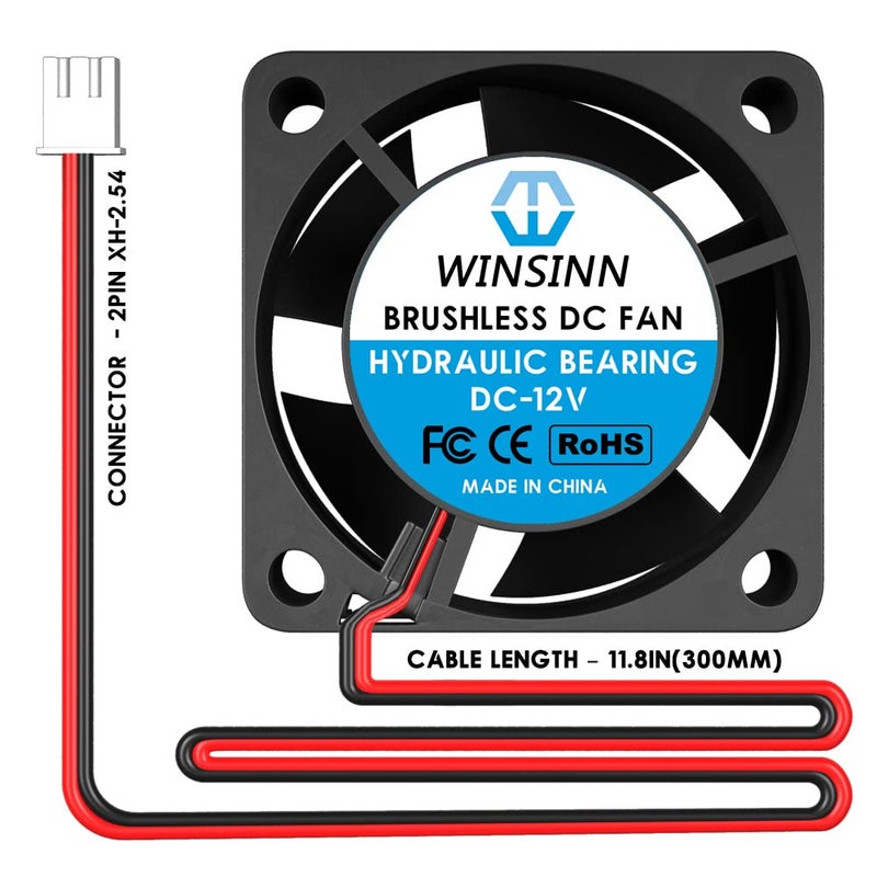 WINSINN 40mm 12V Fan - Hydraulic Bearing 8000 RPM 4020 Cooling Fan Replacement for 3D Printer/PC Cooling/Automotive, 30cm Cable with XH2.54-2PIN, Brushless 40x20mm (4Pcs) - Image 4